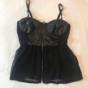 Forever 21 Leather and Mesh Tank Blouse